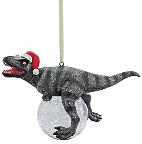 Design Toscano QS93320 Blitzer the T Rex Dinosaur Christmas Tree Ornament, Polyresin with Glass Ball, 12.5 cm