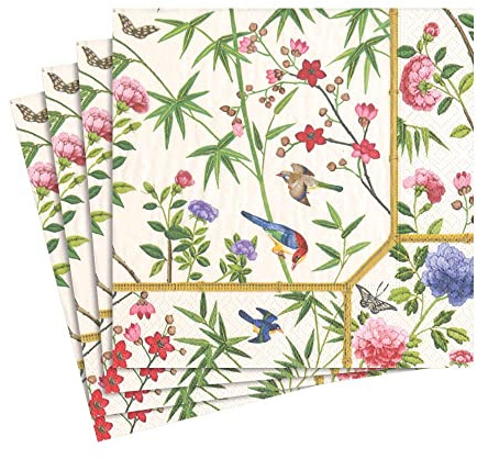 Entertaining with Caspari Chinese Wallpaper Paper Luncheon Napkins (20 Pack), Cream