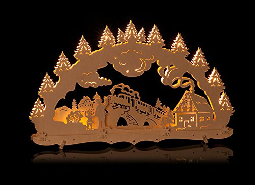 ERM Holzmanufaktur Schwibbogen Gross innenbeleuchtet Eisenbahn Erzgebirge Weihnachten Dekoration