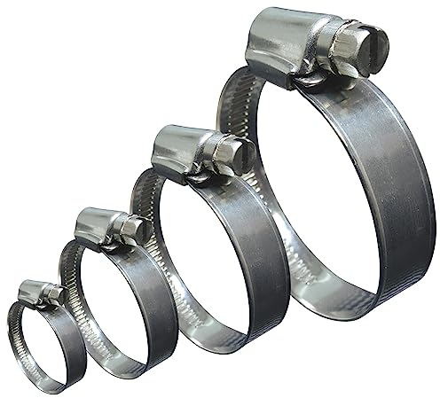 100 Stück SCHLAUCHSCHELLE EDELSTAHL-SCHELLE Ø 50-70mm DIN 3017 W4-QUALITÄT 100% Edelstahl INOX V2A 1.4301 | GRÖSSEN 12-260mm & 1/10/20/50/100er Pack | 12mm Schnecken-Gewinde Schlauch-Klemme TOP