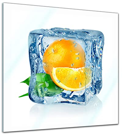 Bilderdepot24 Glasbild - Eiswürfel Orange - 20x20 cm - Deko Glas - Wandbild aus Glas - Bild auf Glas - moderne Bilderdepot24 Glasbilder - Glasfoto - Echtglas