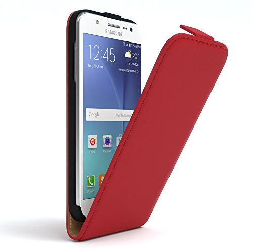 EAZY CASE Hülle kompatibel mit Samsung Galaxy J5 (2015) Hülle Flip Cover zum Aufklappen, Handyhülle aufklappbar, Schutzhülle, Flipcover, Flipcase, Flipstyle Case vertikal klappbar, aus Kunstleder, Rot