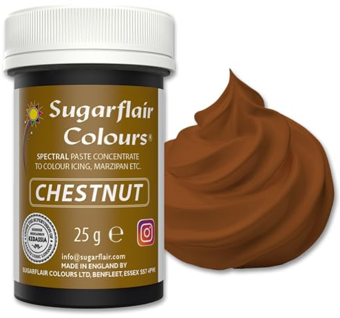 Sugarflair Chestnut Brown Food Colouring Paste 25g | Concentrated Chestnut Food Dye for Fondant, Buttercream, Cake Decorating and More - Vegan, Kosher, Bake-Stable