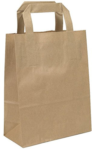 500 sacs en papier kraft de taille 18 + 08 x 22 cm avec poignées plates marron