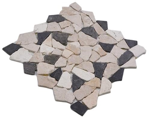 Mosaico Piastrelle Marmo pietra naturale beige nero di rottura ciot