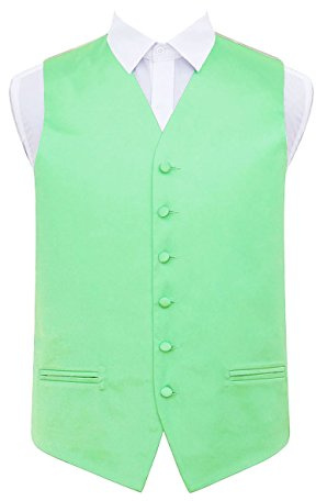 DQT Mens Plain Glossy Satin Classic Waistcoat - Wedding, Business & Formal Suit Vest - Mint Green 46 (3XL)