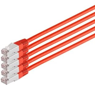 Kabelbude.eu Patchkabel Netzwerkkabel Ethernet LAN Kabel Cat 6 S/FTP PIMF Halogenfrei 250 MHz Rot 0,25m 5er Pack