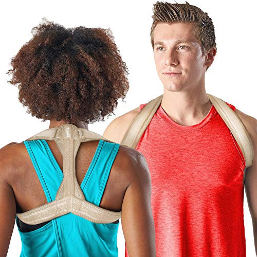 Modetro Sports Back Brace Posture Corrector – Large, Upper Back Support Posture Brace for Men and Women - Unisex, Shoulder and Spine Support for Physical Therapy – Nude