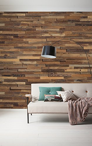 Komar Vlies Fototapete CHALET | 300 x 250 cm | Tapete, Wand Dekoration, Holzoptik, Holz, Holzwand, Baum, Schlafzimmer, Wohnzimmer | 745-DV3