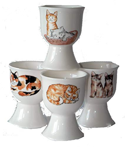 crackinchina Cat egg cups eggcup porcelain set of 4 boxed
