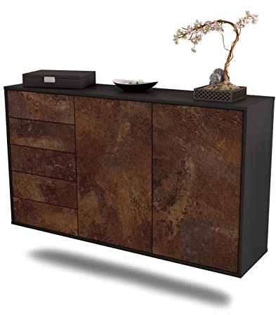 Dekati Sideboard Peoria hängend (136x77x35cm) Korpus anthrazit matt - Front rostigen Industrie-Design - Push to Open - Leichtlaufschienen