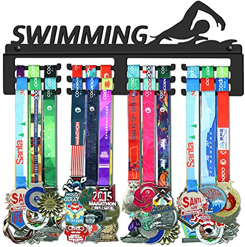 WEBIN Schwimmen Medaillen Aufhänger Halter Display Rack,Schwarz Super Hart Stahl Metall,Wandmontage Über 50 Medaillen
