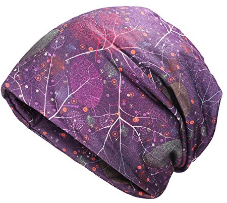 ZLYC Damen Slouch Beanie Leicht Weich Jersey Mütze Blumen Turban Hut,Löwenzahn Violett,Gr. Einheitsgröße