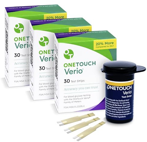 OneTouch Verio Test Strips - 90 Count - Diabetic Test Strips for Blood Glucose Meter & Daily Blood Sugar Levels - 30 Count/Pack (3 Pack)