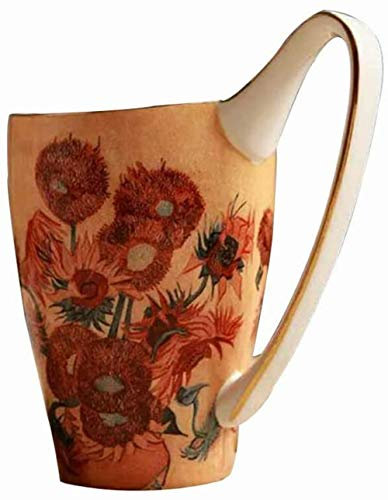 YBK Tech Bone China Coffee Mug, 16oz Large Tea Cup - Design Inspired by Van Gogh's Paintings (Sunflower)