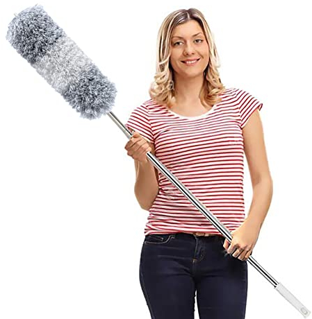 Piumino allungabile in microfibra per spolverino telescopico lungo fino a 254 cm, resistente ai graffi, pieghevole e lavabile per la pulizia di ventilatori a soffitto, persiane, ragnatela, auto