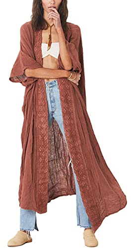 Bsubseach Copricostume da Bagno Anteriore Aperto con Ricamo per Donna Cardigan a Kimono da Spiaggia a Mezza Manica con Bikini