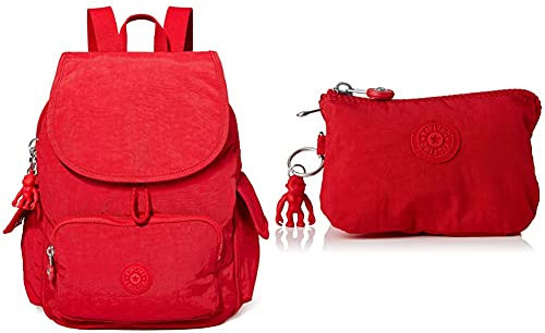 Kipling City Pack S, Backpacks Donna, Red Rouge, 19x27x33.5 cm+Pouches/Cases - Custodia da donna Red Rouge, 4 x 14.5 x 9.5 cm