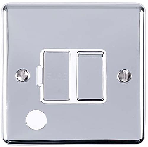 13A DP Switched Fuse Spur & Flex Outlet -CHROME & Grey Trim- 240V Mains Isolation - Decorative Kitchen/Interior Wall Face Plate – Oven/Cooker/Hob Appliance On/Off Switch