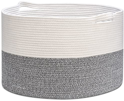Toplife Extra Large Rope Storage Basket with Handle, Woven Laundry Basket 83L for Blankets, Bedding, Clothes and Toys, 55 * 35 cm, Cream & Dark Grey