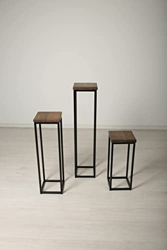 1 BestLoft Blumensäule Dora aus Eiche - Dekosäule im schlanken Design + Stahlgestell (Gestell Schwarz Platte Dunkel, Höhe 50 cm)