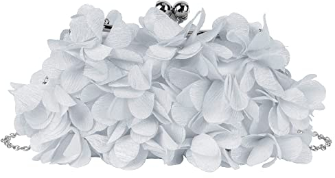 Milya Damen Clutch Blumen Elegante Brauttasche Hochzeit Party Kleidertasche Abendtasche Handtasche mit Kette Kiss Lock, Silber