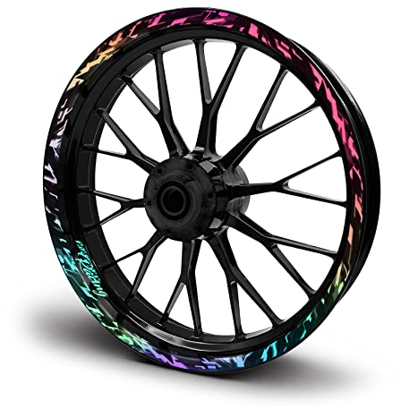 16-teiliges Set Felgenrandaufkleber Sticker für Motorrad Auto Felgen Future Design Komplett Set Felgenaufkleber für 15 16 17 18 19 Zoll MR017 (Hologramm Silber, Glanz)