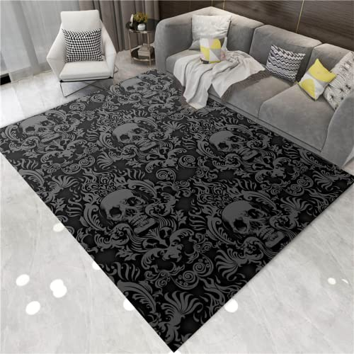 SEASINK Vintage-Teppich, schwarzer Gothic-Totenkopf, Heimdekoration, Halloween-Teppich, rutschfest, weich, 1.5 mx2.8 m