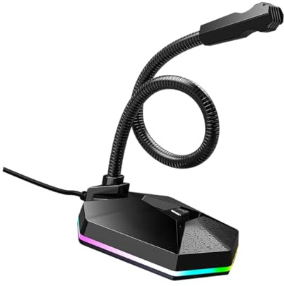 KOMBIUDA 1stück Biegsames USB Mikrofon Mit RGB-Beleuchtung Für Videoanrufe Und Sprachchat Lärmreduzierendes Desktop-mikrofon Für Home Office Und Gaming Schwarz