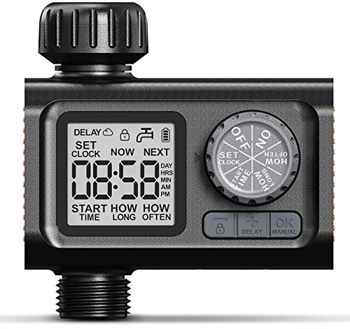 CROSOFMI Centralina Irrigazione Automatica Timer Irrigatore Giardino Programmatore Temporizzatore IPX5 Impermeabile/Ritardo Pioggia/Modalità di Irrigazione Manuale/Funzione di Blocco Bambini