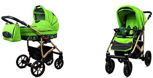 BabyLux Largo 2-in-1 Baby Kinderwagen Tief und Kinderwagen mit Zubehör Verstellbar und faltbar Aluminiumkonstruktion Wasserdicht Nicht abnehmbare Räder Maroon Flowers Gold Frame