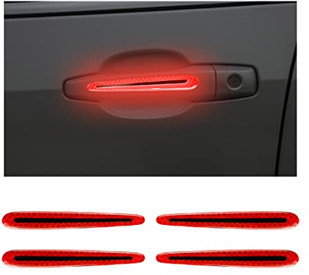 JNNJ 4PCS Protector de La Manija de La Puerta del Coche Pegatinas Reflectantes, 3D de Fibra de Carbono Manija de La Puerta del Coche Resistente a Los Arañazos Pegatina Universal(Rojo)