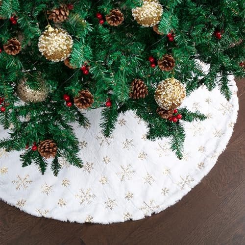 Mr. Pen - Weihnachtsbaumrock 121,9 cm, Roter Kunstpelz Mit Goldenen Schneeflocken, Weihnachtsrock für Festliche Dekoration