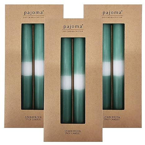 Stabkerzen 12 Stück - Grün-Weiß-Grün | Höhe 21 cm ø 2.1 cm - Brenndauer 5 Stunden | 3 farbige Spitzenkerzen - Premium Qualität | pajoma®