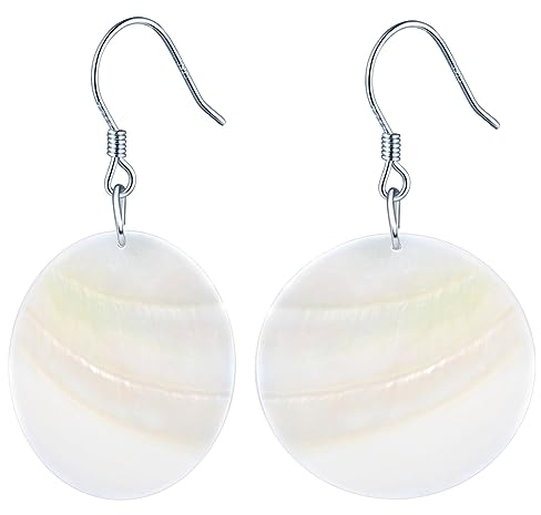 CPSLOVE Damen Runde Muschel Ohrringe 925 Sterling Silber Elegante Weiße Runde Ohrhänger für Mädchen Kreative Mode Schmuck