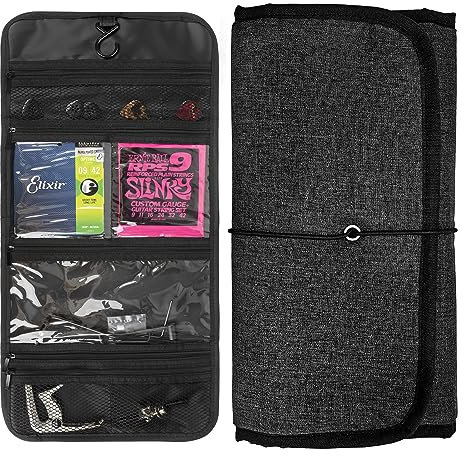 Musiin Guitar Accessory Organizer Bag, Foldable Easy Access Pockets Case, Picks, Strap, Capo, Strings Holder Storage (Iron Gray)