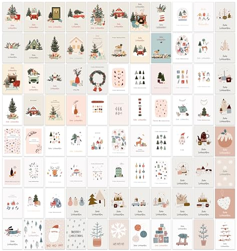Bear and Bee 90 Boho Weihnachtspostkarten, 90 verschiedene Motive - Weihnachtspostkarte Weihnachtskarten Postkarten (Blanko Rückseite)