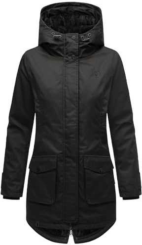 Navahoo Damen Übergangsjacke Warmer Kurzmantel Regenjacke mit Kapuze Brinjaa Black Gr. L