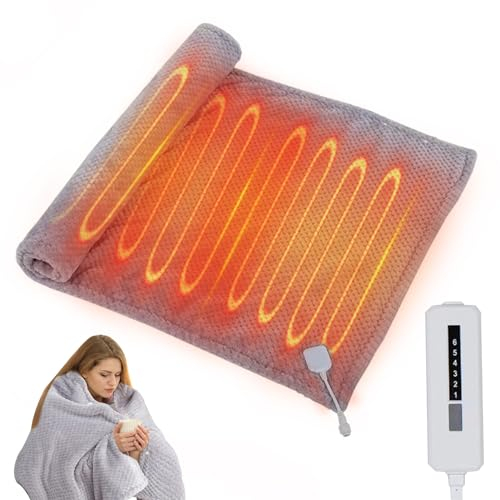 Heizdecke, 90 * 60CM Wärmedecke Heizdecke, Heizdecke mit Abschaltautomatik, Elektrische Heizdecken 6 Heizstufen und 2 Stunden Timer, Überhitzungsschutz, Waschbar Kuscheldecke, Beheizbare Decke
