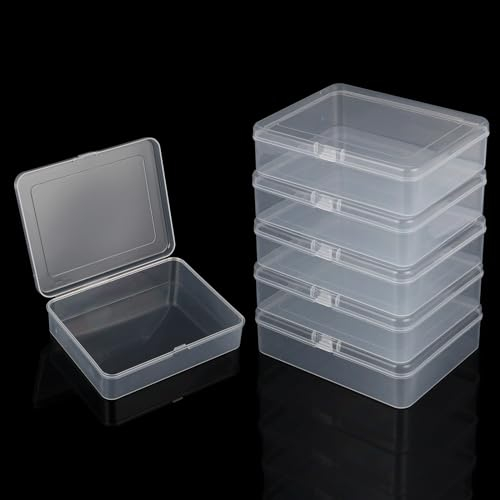 MUXHEL 50 Stück Aufbewahrungsbox Plastik Transparent mit Deckel, L12,5 x B10,2 x H3,3cm Kleine Plastikbox mit Scharnieren, Aufbewahrungsbehälter Kunststoff mit Schnappverschluss für kleine Perlen