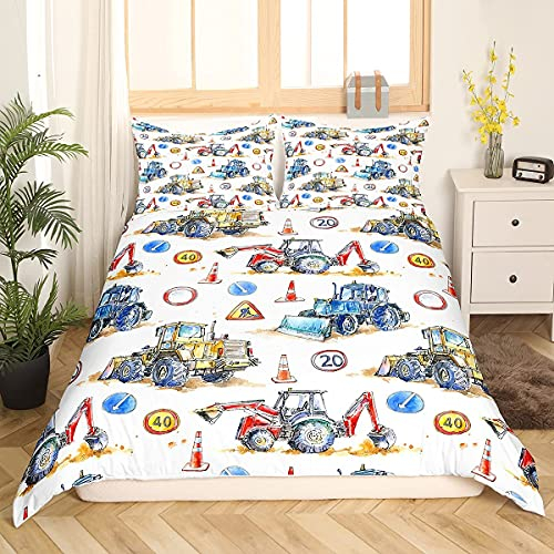 BJCJGGL Funda Nordica 90 Excavadora Azul Edredón Cama 90 para Niñas Niños con Cremallera de Suave Transpirable Microfibra Fundas Nordicas 150x220 cm + 2 Fundas de Almohada 50x80 cm