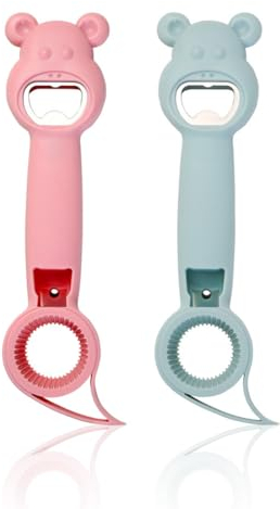BYX 2 pièces 4 en 1 ouvre-boîte Multifonction ouvre-Bouteille pour protéger Les Ongles Utilisation pour Les Enfants ouvre-Bouteille Ours Mignon