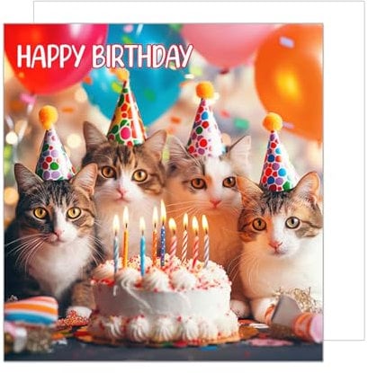 Edition Seidel Premium quadratische Geburtstagskarte mit Umschlag. Glückwunschkarte Happy Birthday Billet Tier Karte Mann Frau Kinder Katzen Torte Kerzen Humor Lustig Party (GQ212 SW024)