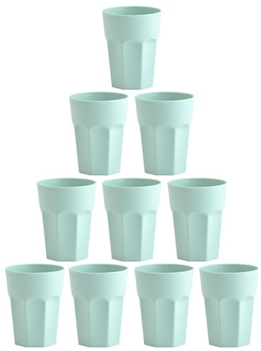 Engelland - 10 x Plastikbecher, Trinkbecher, Mint, Pastellfarben, 400 ml, Eichstrich, bruchfest, stapelbar, Mehrweg, Kunststoff, wiederverwendbar, Party-Becher, Trink-Glas