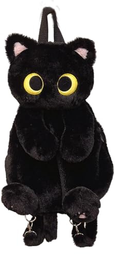 Harilla Plüschtier-Katzen-Rucksack, Büchertasche, weiche Umhängetasche, Umhängetasche, Schultasche, Schultasche für Erwachsene, Mädchen, Kinder, Teenager, Schwarz