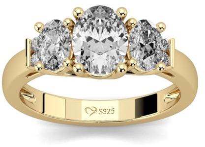 Jeulia 925 Sterling Silber Ring Damen Gelbes Gold Verlobungsring Ewigkeitsringe Eheringe Zirkonia Kristall Damenring zum Jubiläum, Weihnachten, Valentinstag (Ovaler Schnitt, 59(19))