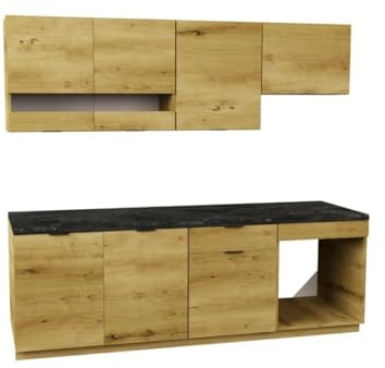 Vente-unique-Küchenzeile - Mit Arbeitsplatte 200 cm - Holzfarben & Anthrazit - CARMEO