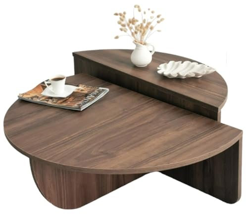 CONCEPT USINE | Table Basse de Salon Ronde Modulable | Design Mila | Finition Bois Noyer | Moderne et Flexible | Table Fonctionnelle en 2 Parties Dissociables | Idéale pour Studio, Appartement