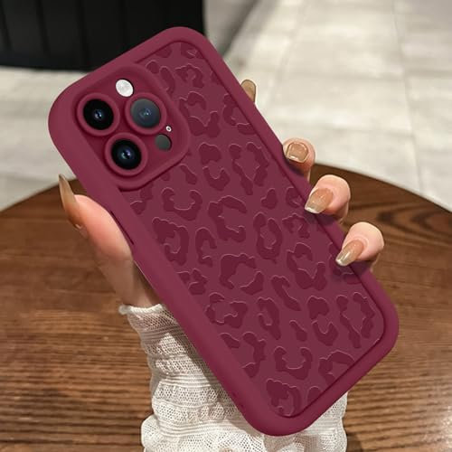 Mowime Hülle für iPhone 12 Pro Max (6,7 Zoll), Gepardenmuster, stoßfeste weiche TPU-Schutzhülle für Damen und Mädchen, schlank, Kratzfest, weinrot