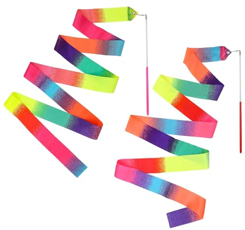 Original Cup 2 Mehrfarbigen Gymnastikbändern für Kinder & Erwachsene | 2 Meter Band für Tanz, Gymnastik, Rhythmische Sportgymnastik, Zirkus, Bodentraining, Wettkampf | Ballerina-Zubehör | Aerobik®